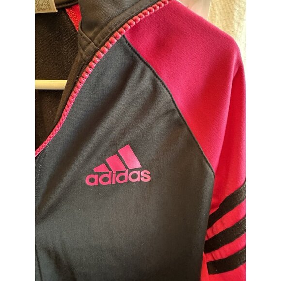 Adidas Jacket Womens‎ Small Pink Black 3 Stripes Full Zip Climalite Tracksuit - Picture 2 of 9